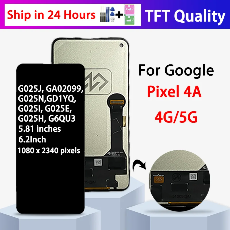 Google Pixel 4A 4a 4G 5G G025J, GA02099,GD1YQ G025I 디스플레이 터치 스크린 디지타이저 패널 어셈블리용 TFT 품질