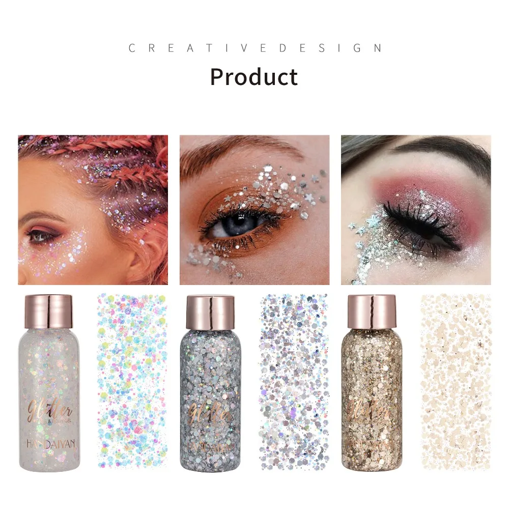 Avec cuillère à frottis multifonctionnelle paillettes pour les yeux ongles cheveux corps visage paillettes Gel Art Flash paillettes amples crème Festival paillettes déco