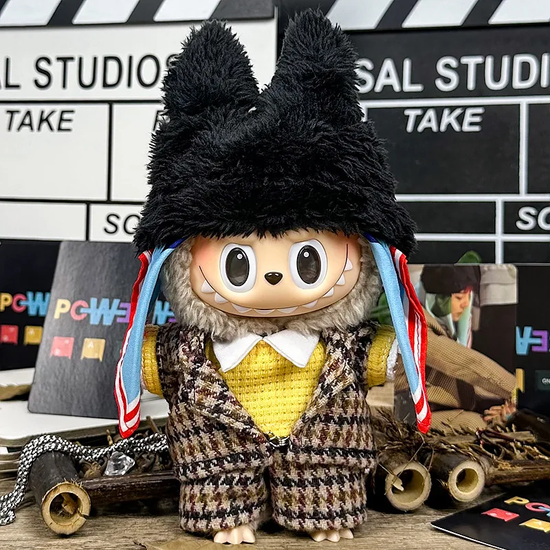 

Fashion Labubu 17cm Doll Clothes with Black Hat Houndstooth, Star Style All Gen Fit