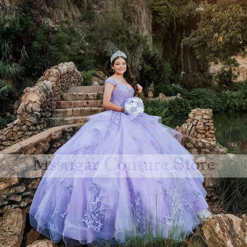 

Lavender Quinceanera Dresses Sweetheart Applique Vestidos De 15 Años Tulle Lace Beading Mexican Girls Birthday Gowns