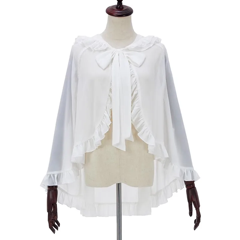 

Lolita style sweet dress mini cape, suitable for summer sun-protective dresses. Black and white short chiffon cape.