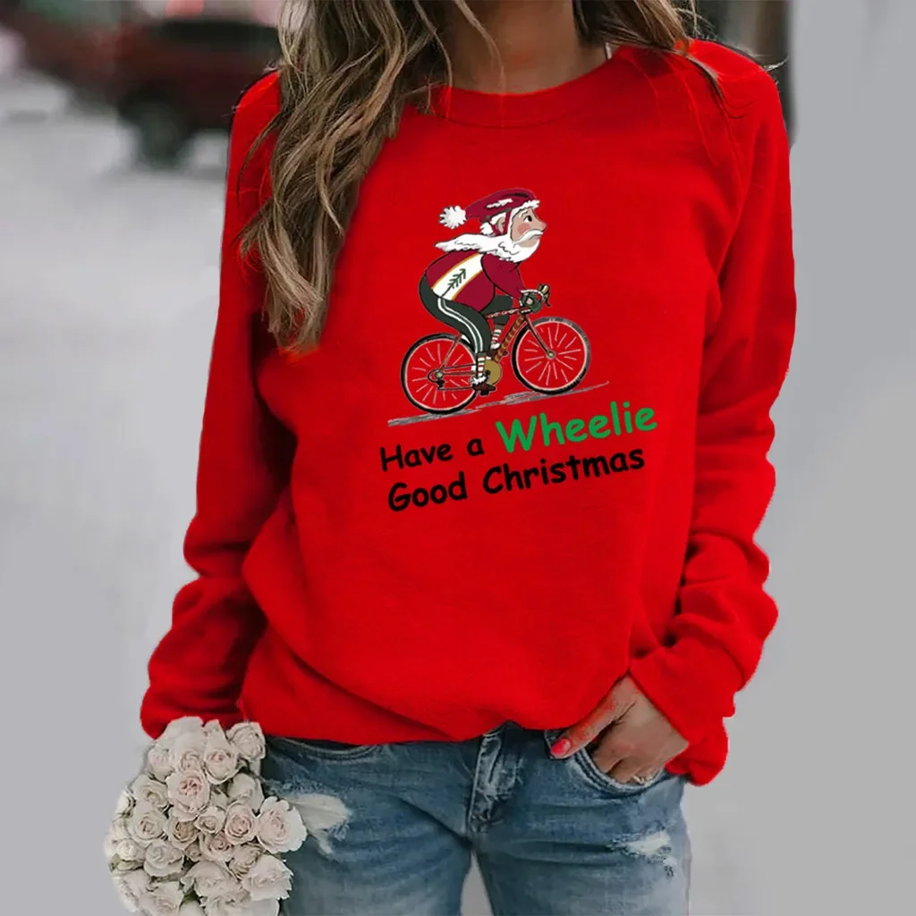 

Europe and The United States Christmas Print Long-sleeved Crew-neck Hoodie Women's Wear Sweatshirt Sweatshirts