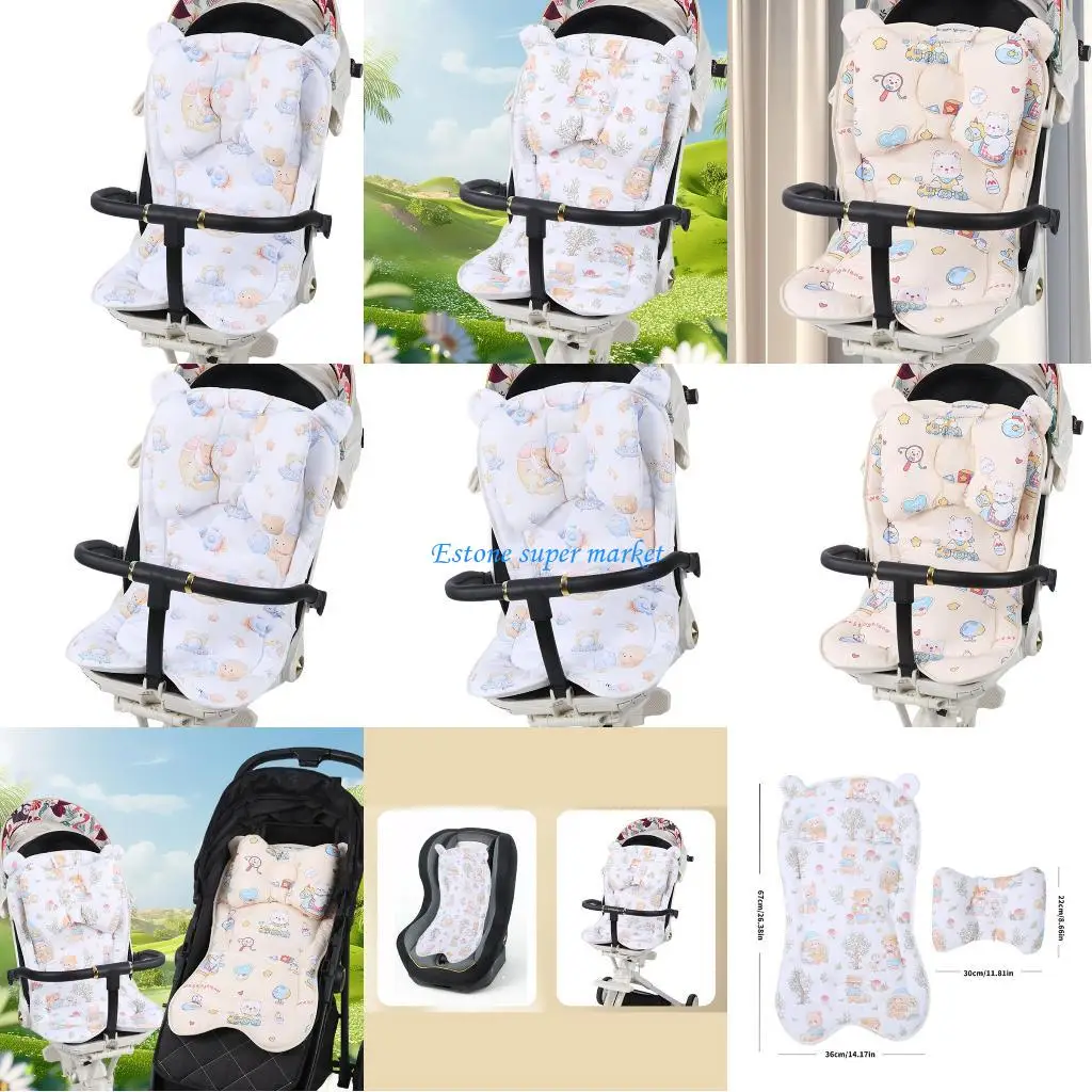 

090B Ergonomic Strollers Cushion Pad Feature Detachable Pillow Breathable Cotton Fabric for Pram Carts Chairs