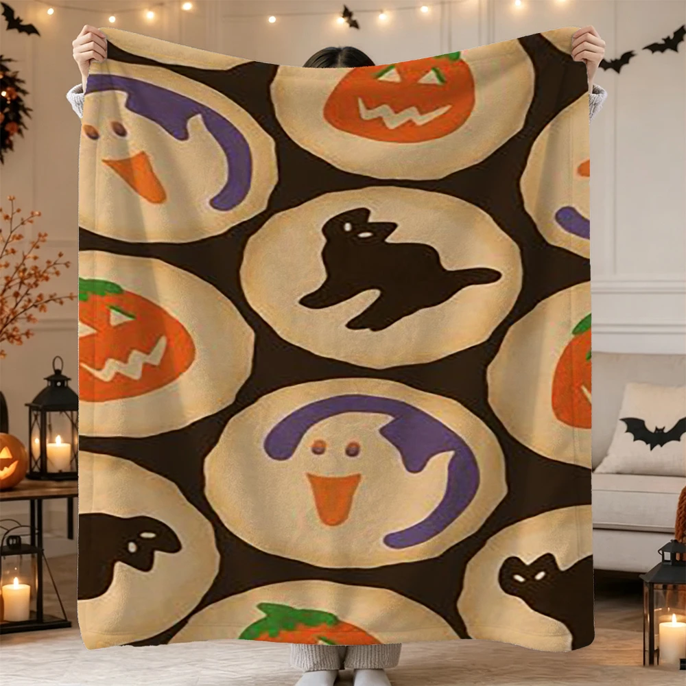 Halloween Throw Blanket Pumpkin Ghost Black Cat Print Soft Blanket for Sofa Bed Decor