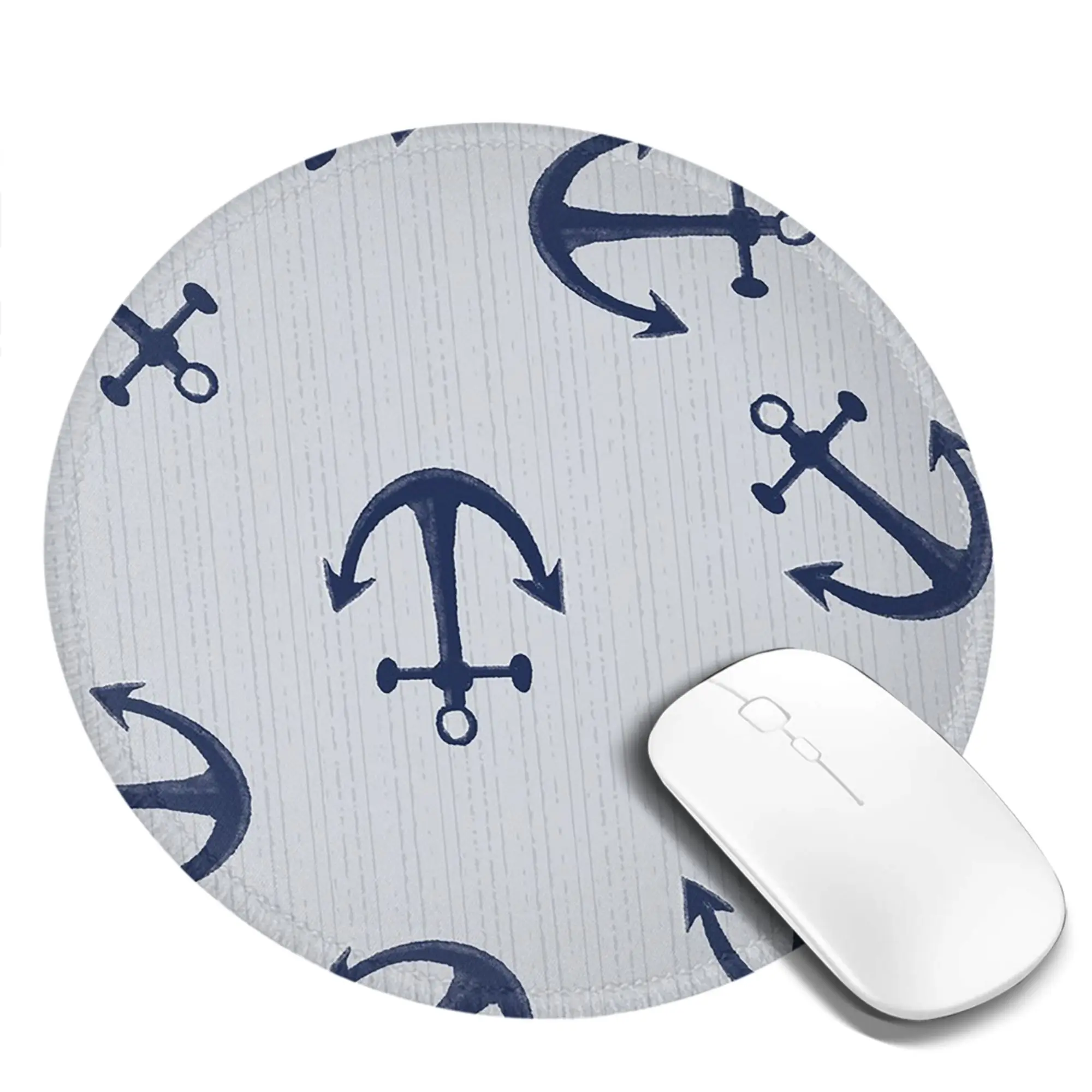 Maritime pattern of blue anchors on light gray Mouse Pad Computer Keyboard Mouse Mat PC Laptop Desk Mat Accessories Table Mats