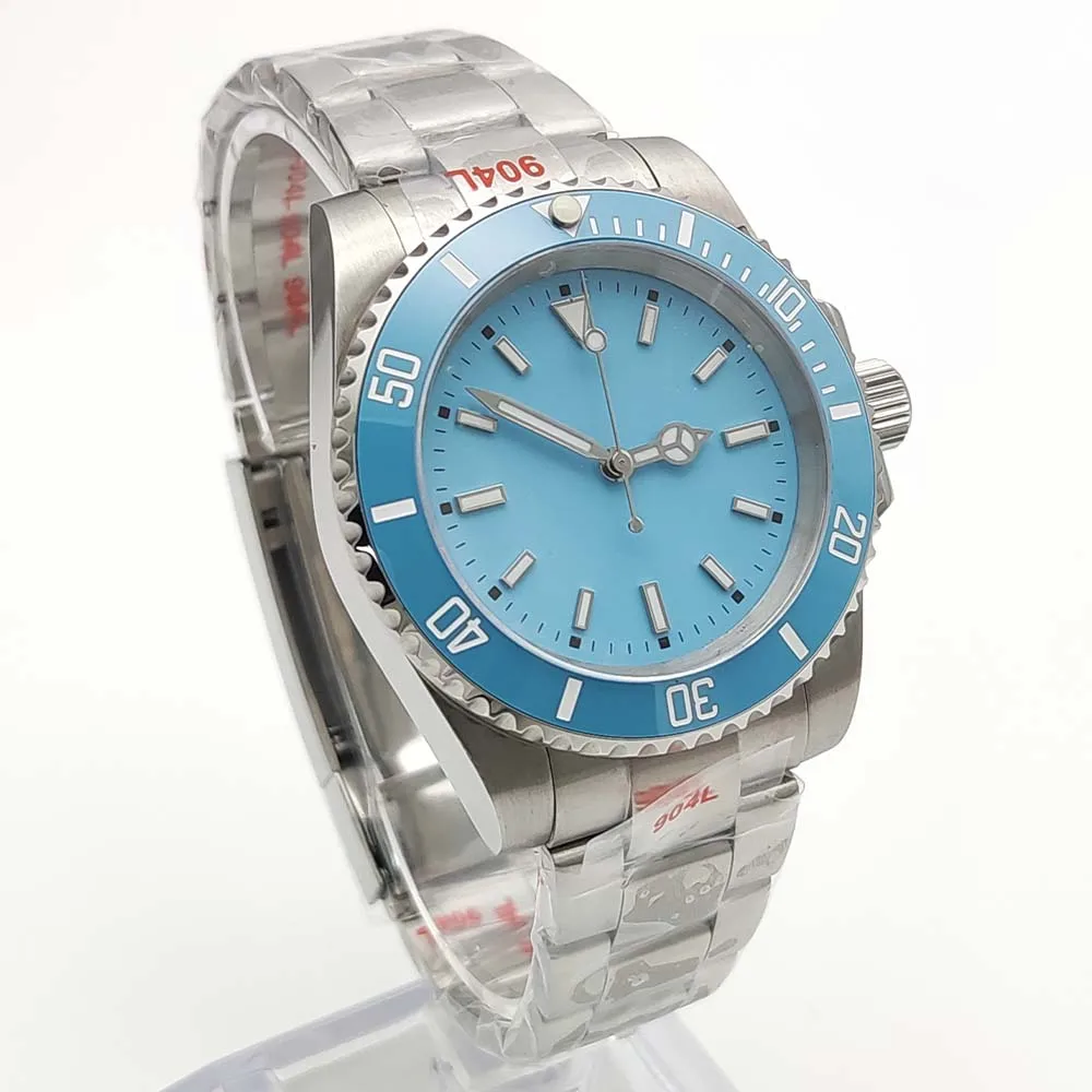 Men's Waterproof Watch, Automatic NH35 Mechanical, Sapphire Glass, Transparent Back, Ceramic Bezel, Blue Watch