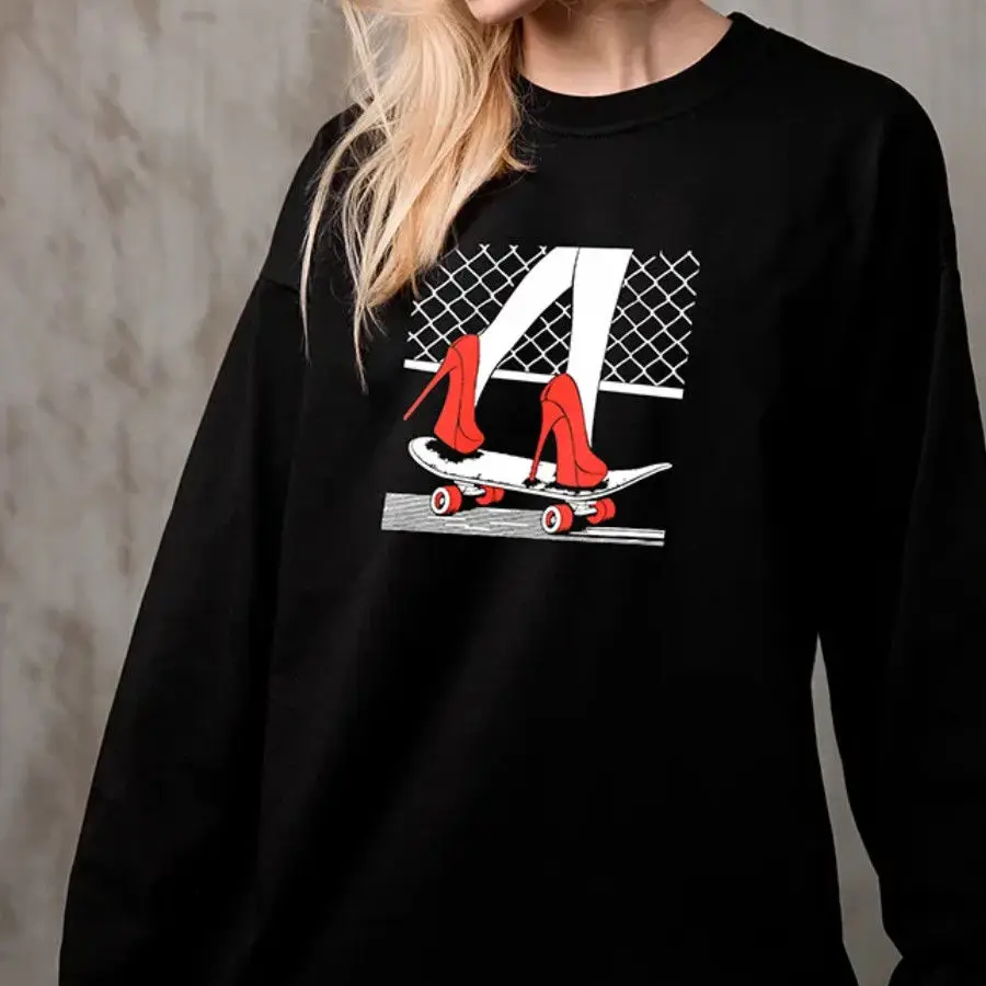 Zabawne Komiksy Śliczne Graficzne Czarne Bluzy z Długim Rękawem Koszulki 100% Bawełna Wygodne Luźne Duże Rozmiary Damskie Dziewczęce Punk Hip Hop