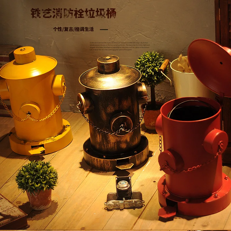 Vintage Trash Can Bar Family Living Room Restaurant Creative Industrial Style Iron Pedal Fire Hydrant Trash Can With Lid