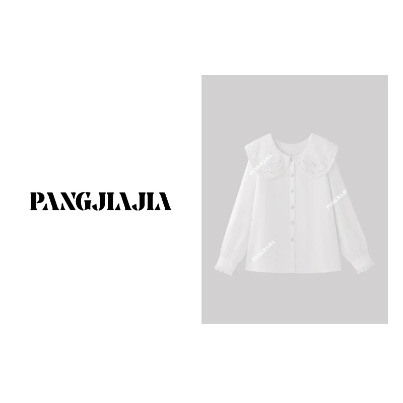 

Женская рубашка Fat Beau Dr of Wonderland с вышитым воротником-куклой, осенняя модная рубашка из полиэстера с длинными рукавами, свободного кроя