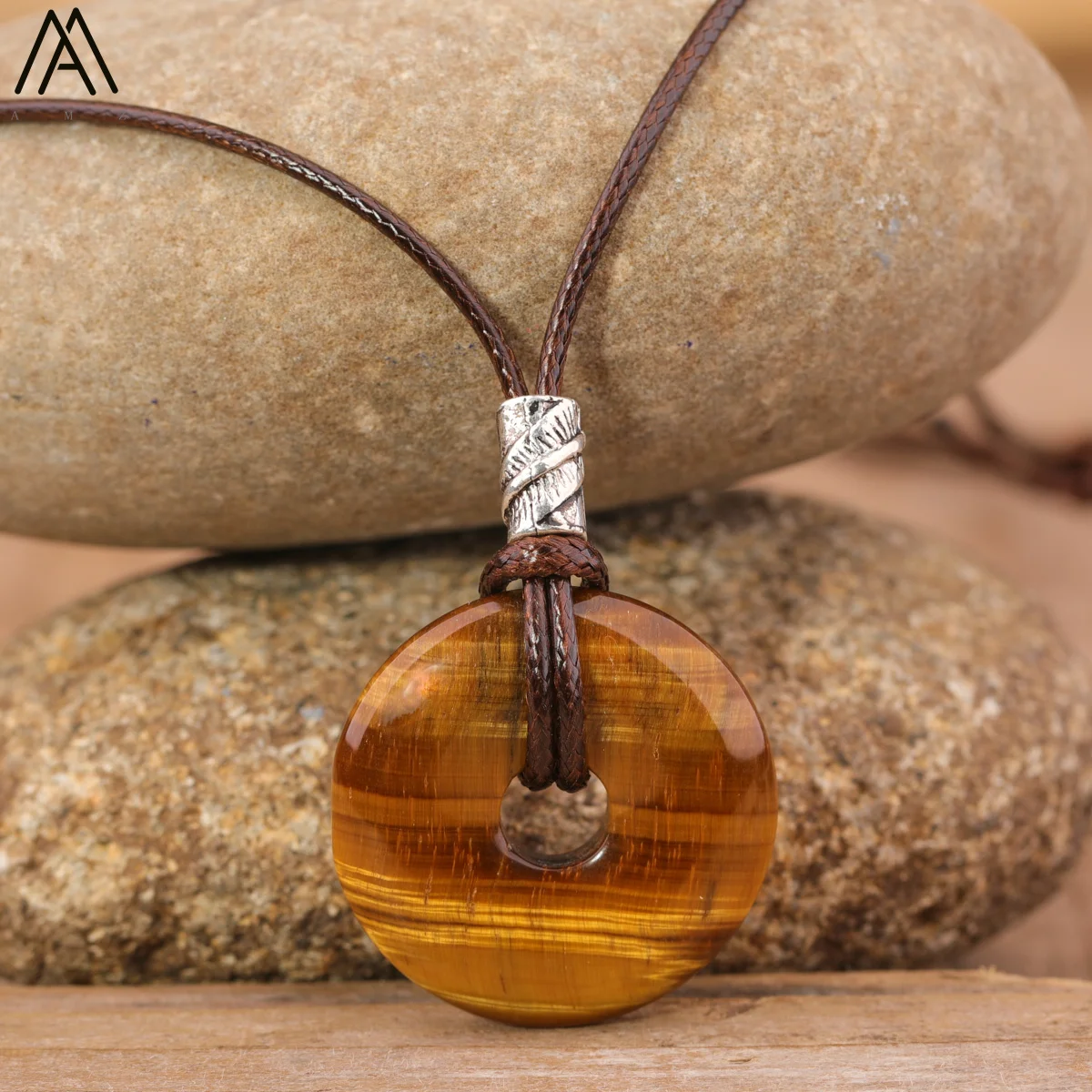 Healing Donut Kristall Anhänger Halskette Für Frauen Natürliche Amethyst Lapis Tiger Auge Stein Leder Halskette Mode Schmuck Bijoux – Detail 9
