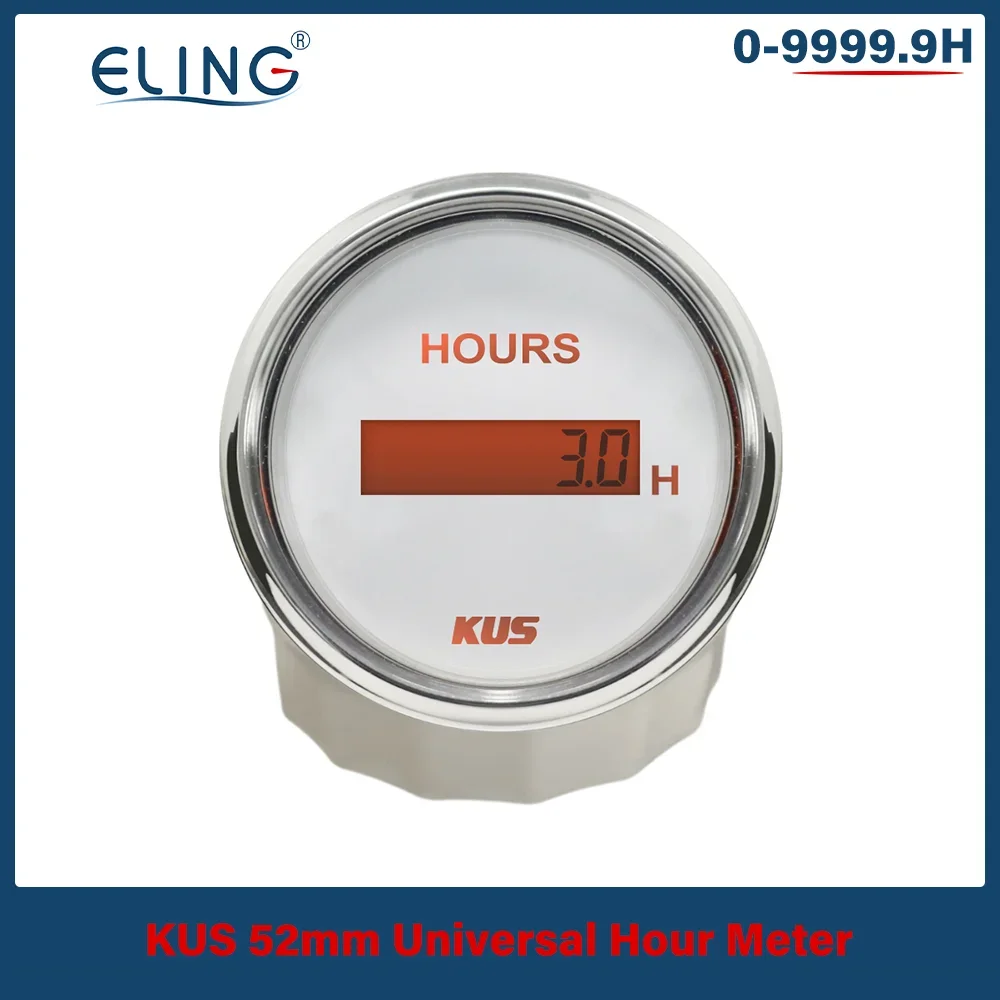 New KUS 52mm Digital Hour Meter 9-32VDC LCD Hourmeter Waterproof  Time Gauge for Auto Boat with Red/Yellow Available Backlight