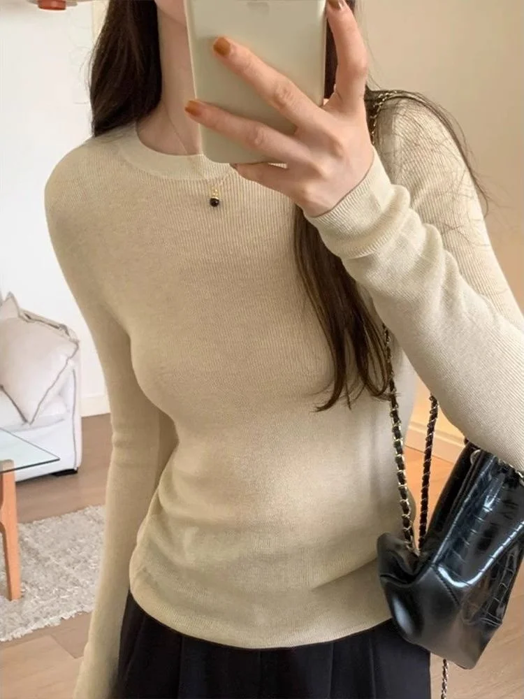 

Ele Women's Long Sve Knitted irt Slim Fit Inner Wear Top Faionable Sli Autumn Winter New Arrival Casual Office...