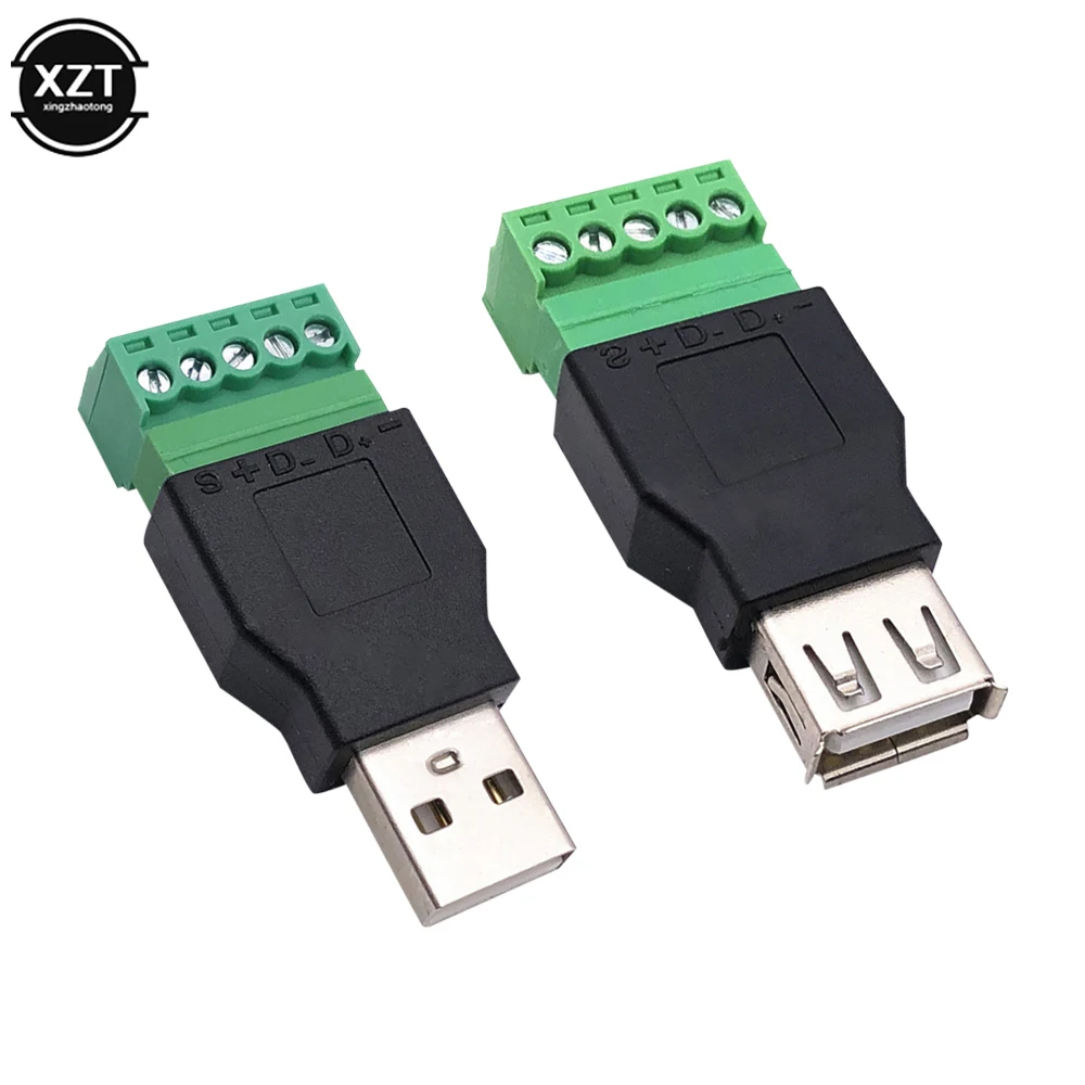 Solderless USB To 5P Terminal USB2.0 Solderless Plug Male Female USB A Male Green Terminal ConnectorUSB Solderless Plug