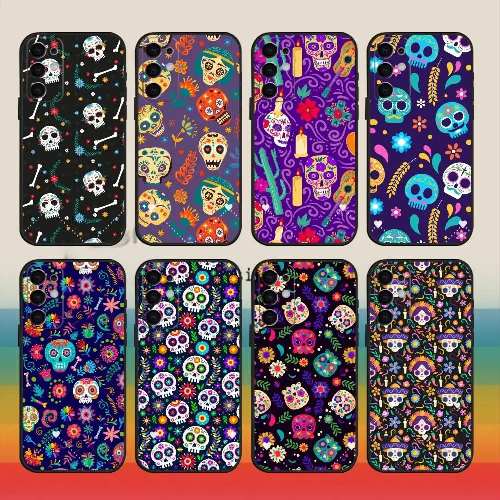 

Day of the D-Dead pattern Phone Case For Samsung S25,S24,S23,S22,S21,S20,Ultra,Plus,FE Black Soft Cover