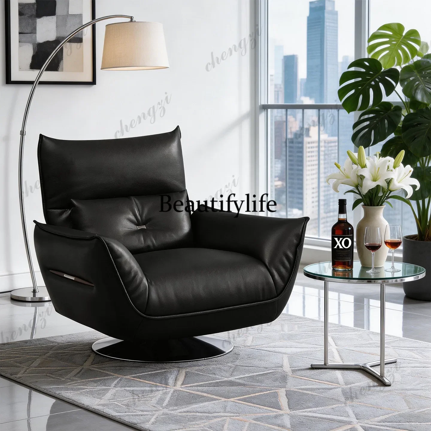 A4567 Italian minimalist leather single sofa chair living room leisure rotating chair modern light luxury first-layer cowhide ch