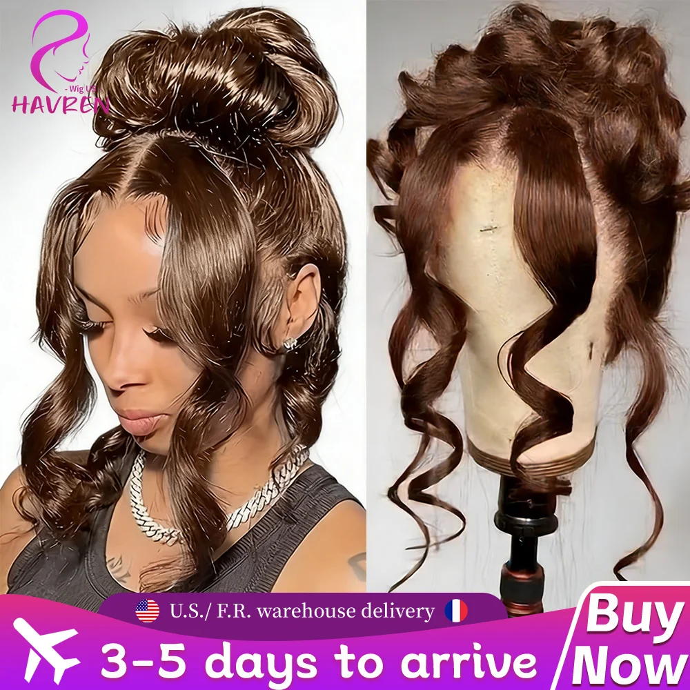 

32-дюймовые парики с волнистыми волосами цвета шоколадного браун, 13x6, 13x4, HD Lace Frontal # 4 цветных парика из натуральных волос для женщин, плотность 220%, с предварительно выщипанными прядями