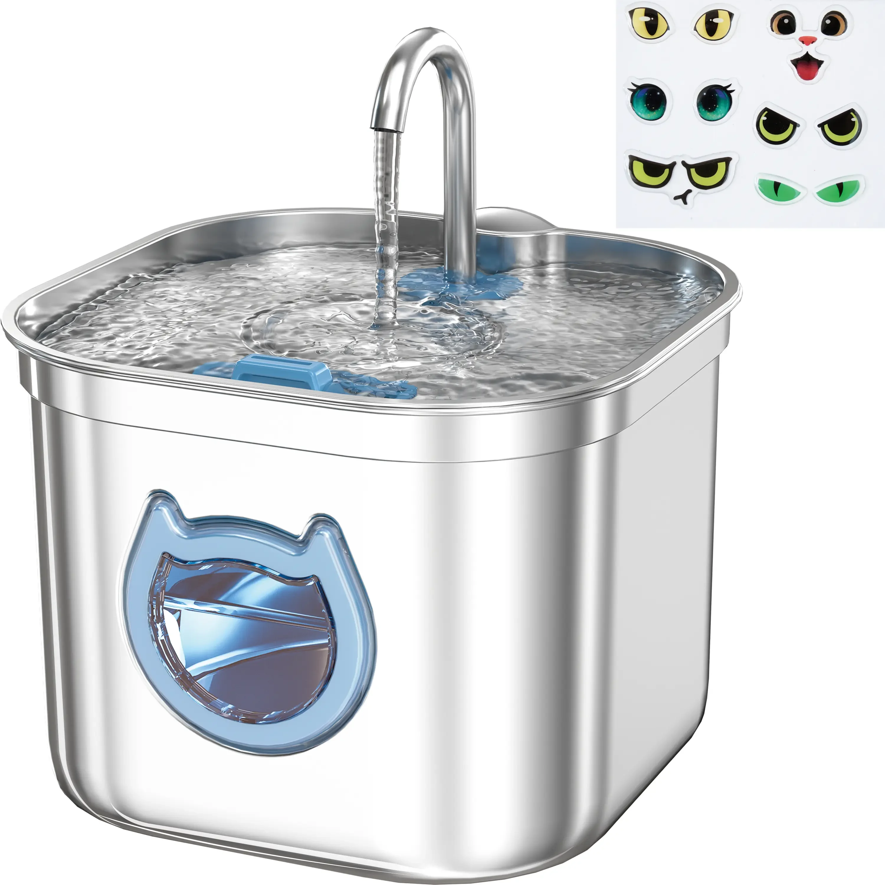 2.2L Stainless Steel Cat Water Fountain, Ultra‑Quiet Automatic Pet Water Dispenser with 3‑Layer Filters for Cats & Small Dogs