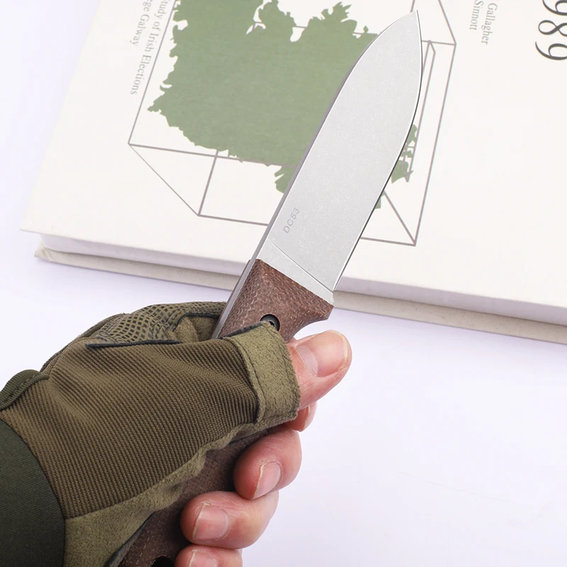 New DC53 blade linen handle integrated steel outdoor camping hunting fishing survival bag fruit EDC tool gift knife
