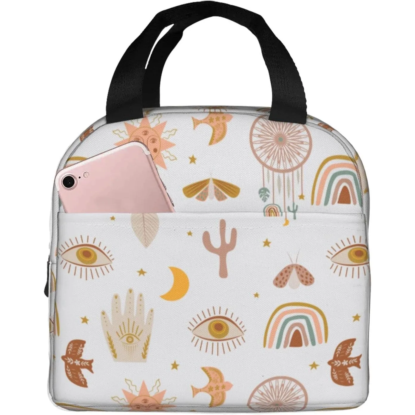 

Boho Eye Moon Star Sun Сумка для обеда Изолированная коробка для завтрака Многоразовая коробка для завтрака Водонепроницаемая портативная сумка для обеда для мужчин, женщин, девочек и мальчиков