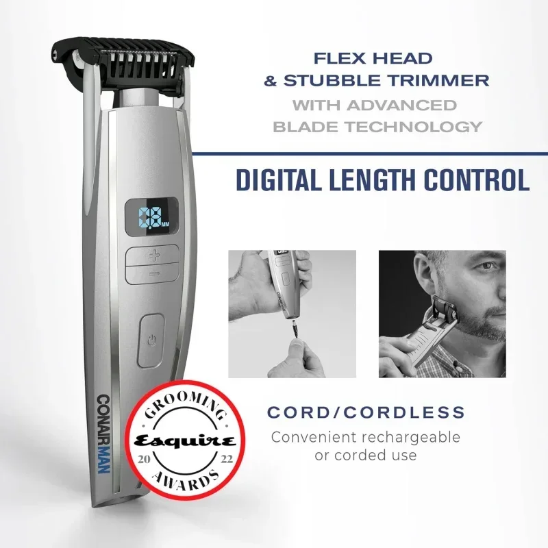 QWConairMAN Beard Trimmer for Men,for Face and Mustache,Wet/Dry Stubble Flex Contouring Head with 15 Settings