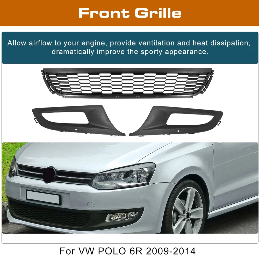 3 قطعة جديد جودة المصد الأمامي للسيارة السفلى مركز مصبغة ترقية مجموعة لشركة فولكس فاجن بولو 6R 2009 - 2014 اكسسوارات السيارات #3