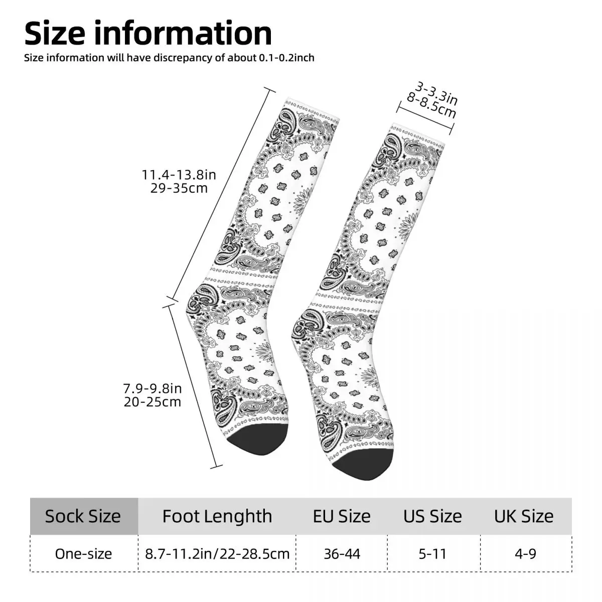 All Seasons Bandana Custom White Socks Harajuku Crew Socks Funny Stockings for Men Women