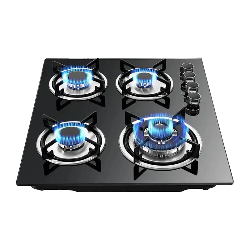 4 Burner Gas Stove Reinforced Glass Built-in Gas Hob Electric Power for Household Hotels Outdoor Activities LP Compatible
