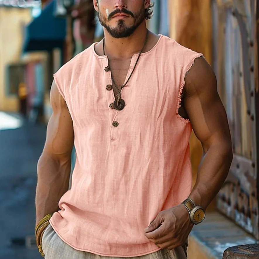 2026 Summer Men's Casual Solid Color T-Shirt Casual Sleeveless Vest