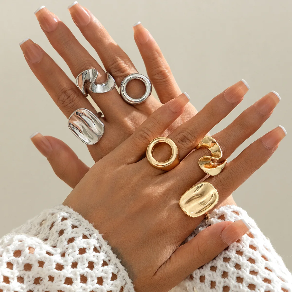 Pleated Texture Hug Ring Collection Minimalist Geometric Irregular Design Ins Style Stackable Rings for Women
