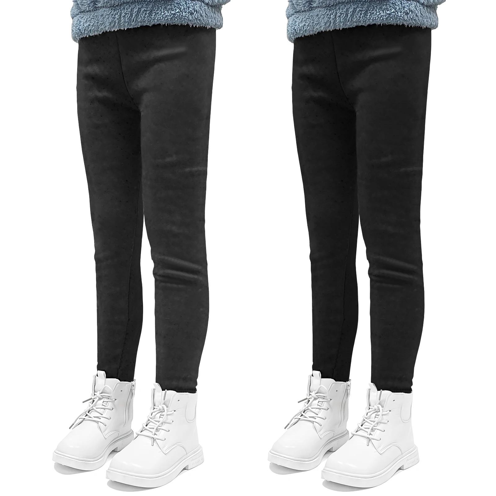 2pcs Skinny Trousers for Girls,Solid Color Leggings,Thicken Tights,Children's Slim Pants,Elastic Warm Bottoms,Ankle Length Pants