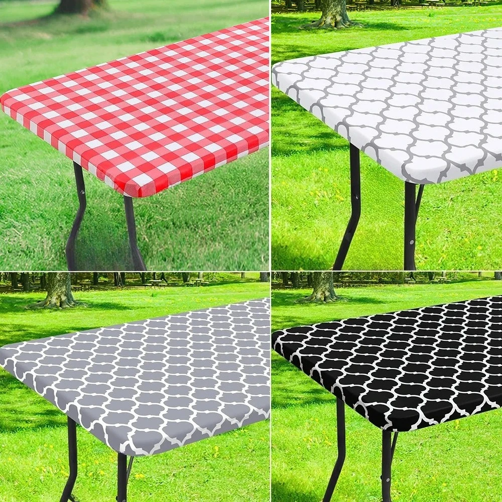 

1PC Elastic Round Table Cloth Fitted Flannel Backed Tablecloth Waterproof Wipeable Decor Party Dining Table Cover for Camping