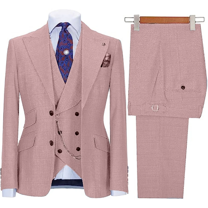 

XS-5XL Formal Men's Busines 3 Pieces Blazer+Vest+Pants Slim Fit Pants Mens Peak Lapel Coat Jacket Groomsmen Flat Suit Suits