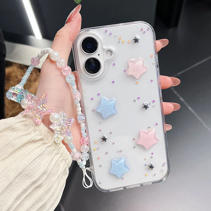 Wunderschöne, farbenfrohe 3D-Stern-Glitzer-Handyhülle für iPhone 16 18 Pro Max 17 Air 15 13 12 11 14 Plus mit transparenter Rückseite – Detail 7