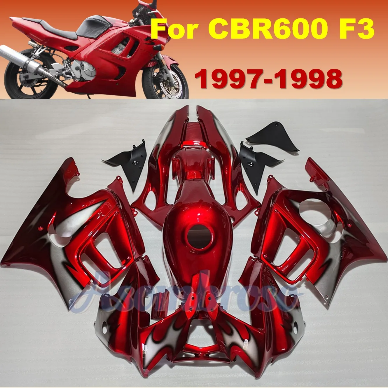 

Литой кузовный комплект для Honda CBR600 F3 1997 1998 CBR600F3 97 98, аксессуары для мотоциклов, пластиковые обтекатели | Вишня красная