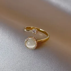 Luxury Rotating Anxiety Knuckle Ring For Women Creative Opal Round Anti Stress Open Ring Girls Party Jewelry Gifts Anillo