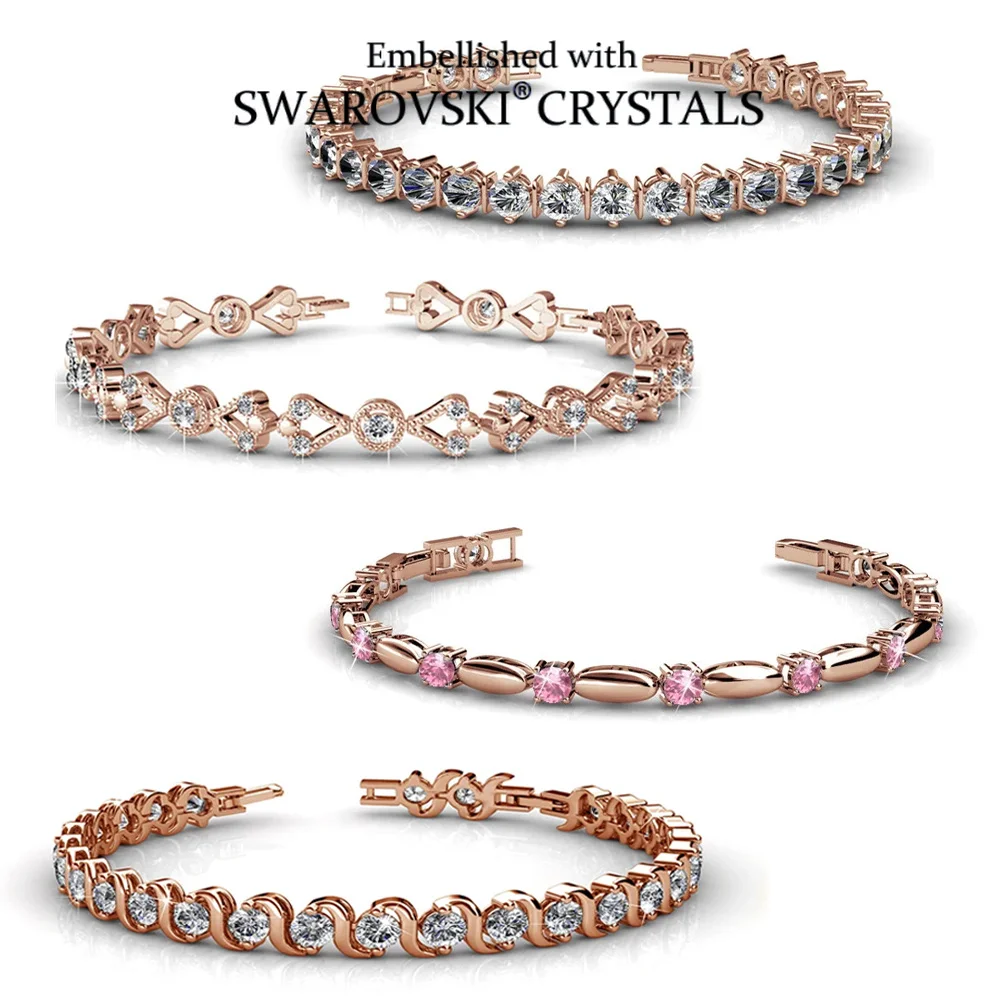 Daisini 18k Gold Plated Bling Bracelet Embellished with Premium Grade Crystal From Swarovski for Couples Luxury Tennis Jewelry