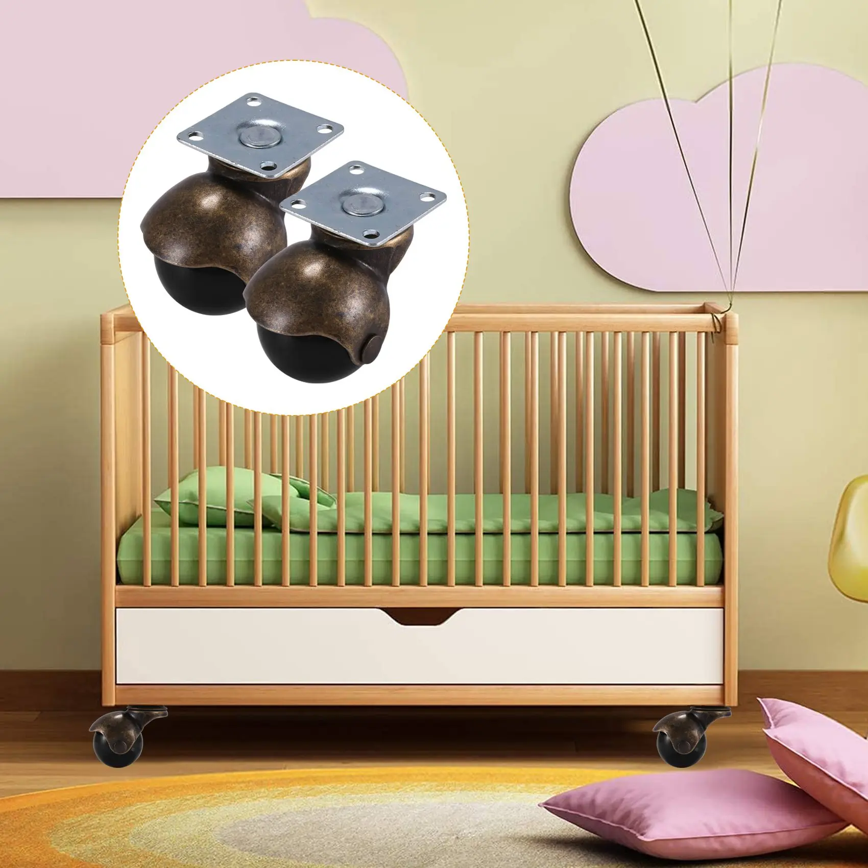 A23E-[4 pacotes] Rodas giratórias com placa superior e bola com capuz, bronze antigo (1,5 polegadas sem freio)