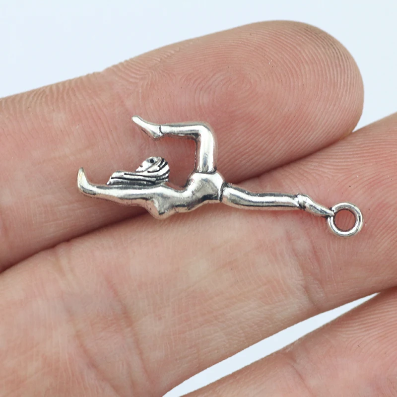 20 Piece 30*10mm Mixed Alloy Antique Silver Color Gymnastics Girl Charms Keychain Pendant Accessory For DIY Jewelry Making