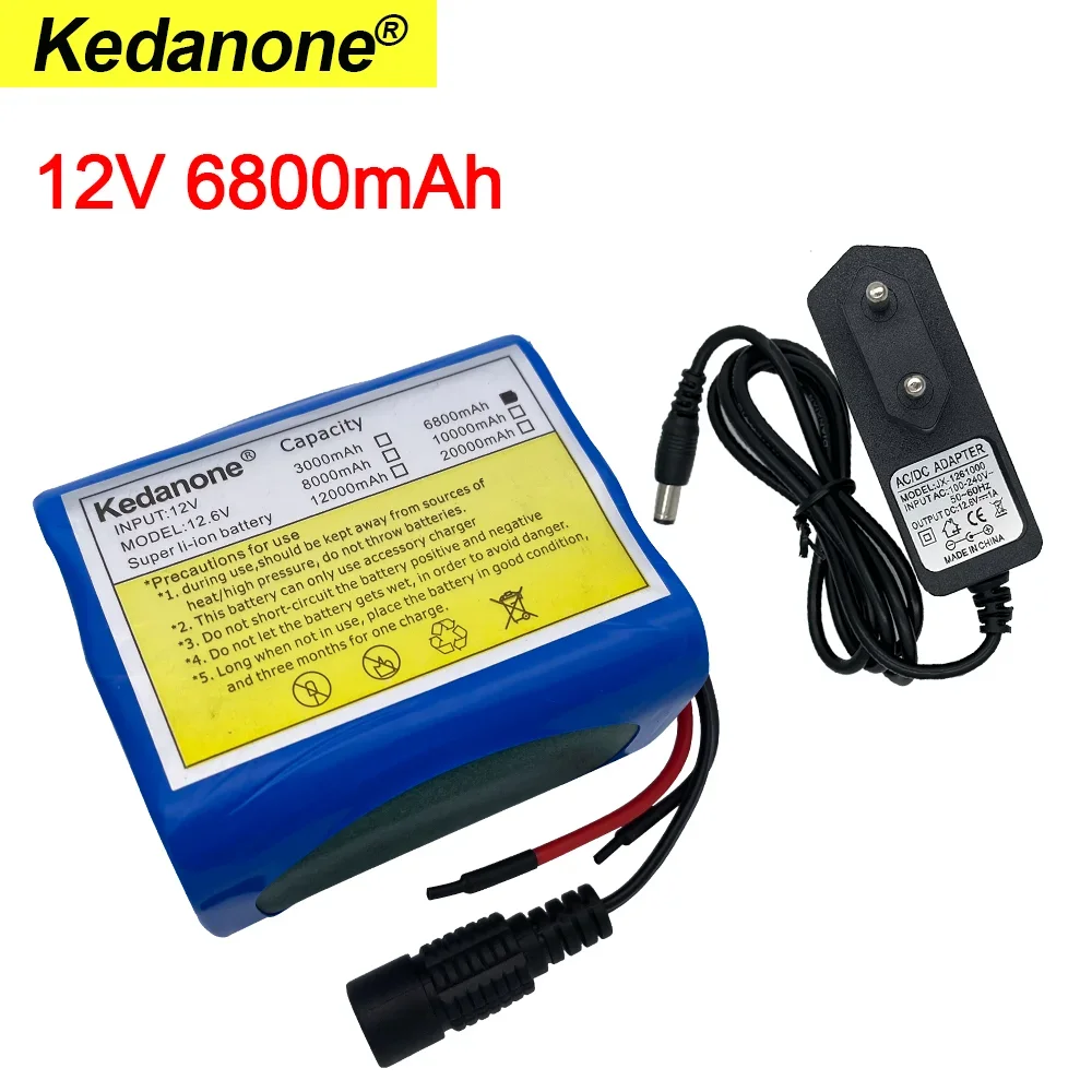 Akumulator kedanone 18650 12 V 6,8 Ah 6800 mAh Akumulatory z pakietami akumulatorów litowych BMS Płyta ochronna + Ładowarka 12,6 V