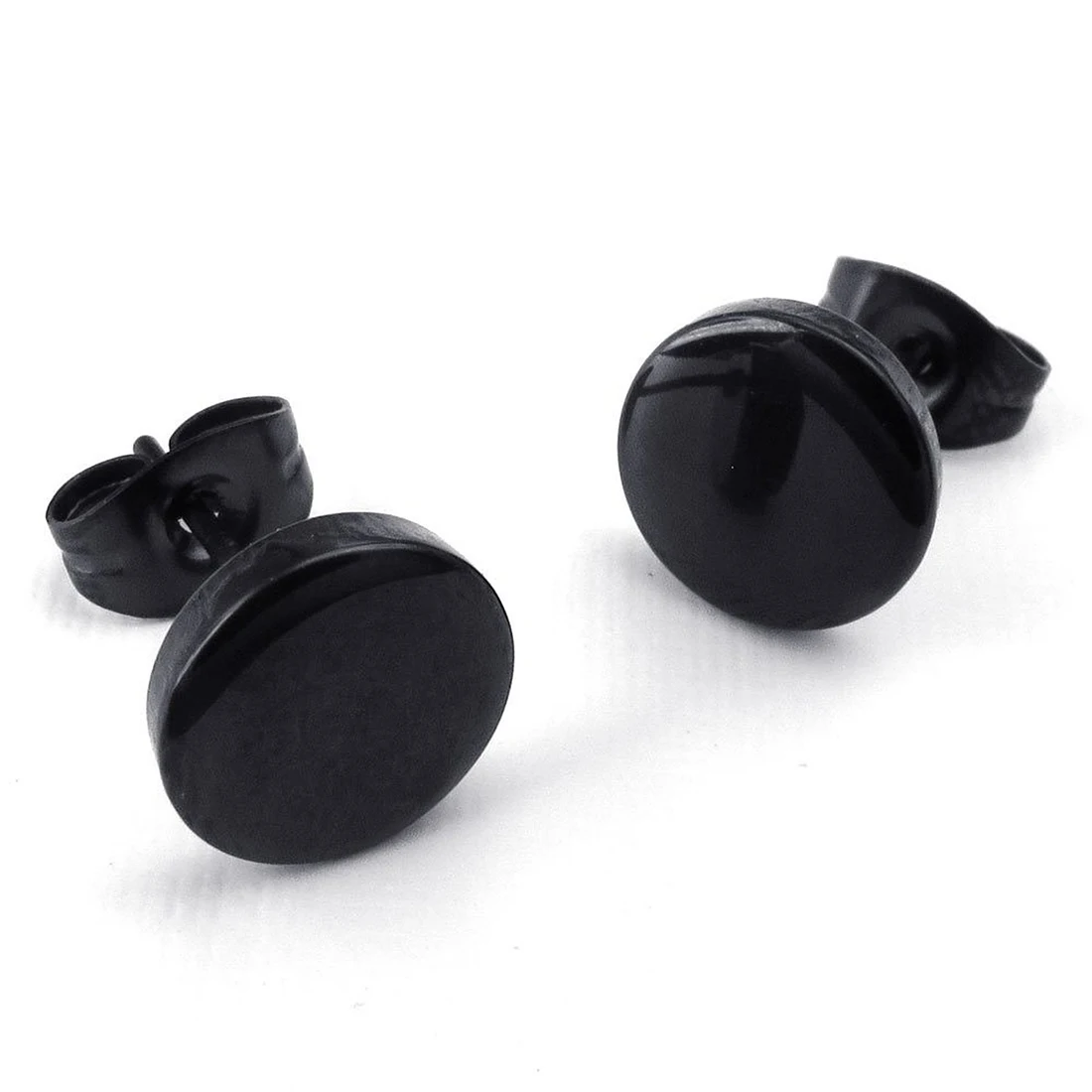 Jewelry Men'S Earrings, 10mm Circle Ear Studs, 2pcs (1 Pair), Stainless Steel, Black