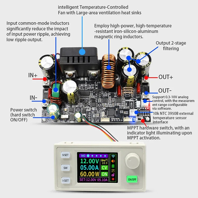XY12522S CNC DC Buck Power Supply 125V/2000W Adjustable Stabilized Power Supply Constant Voltage/Current Support Weather Systems