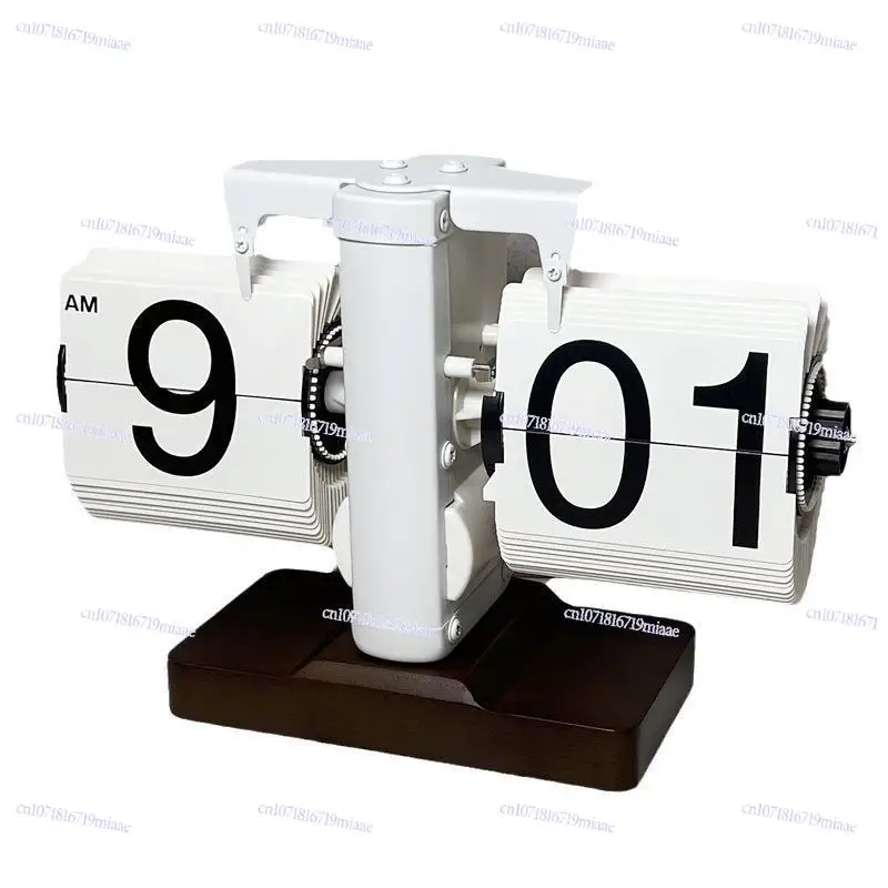 Home retro mechanical turning clock desktop personalized automatic solid wood turning clock simple light luxury wood ornament