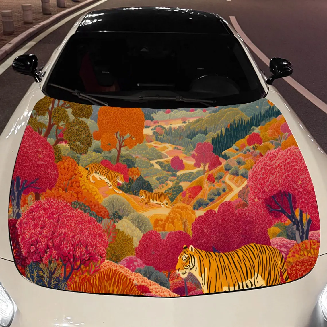Vibrant Floral - Tiger Car Hood Stickers - Self-Adhesive, Waterproof and Durable Vinyl Wrap, Decorate And Protect Your Car, Fit