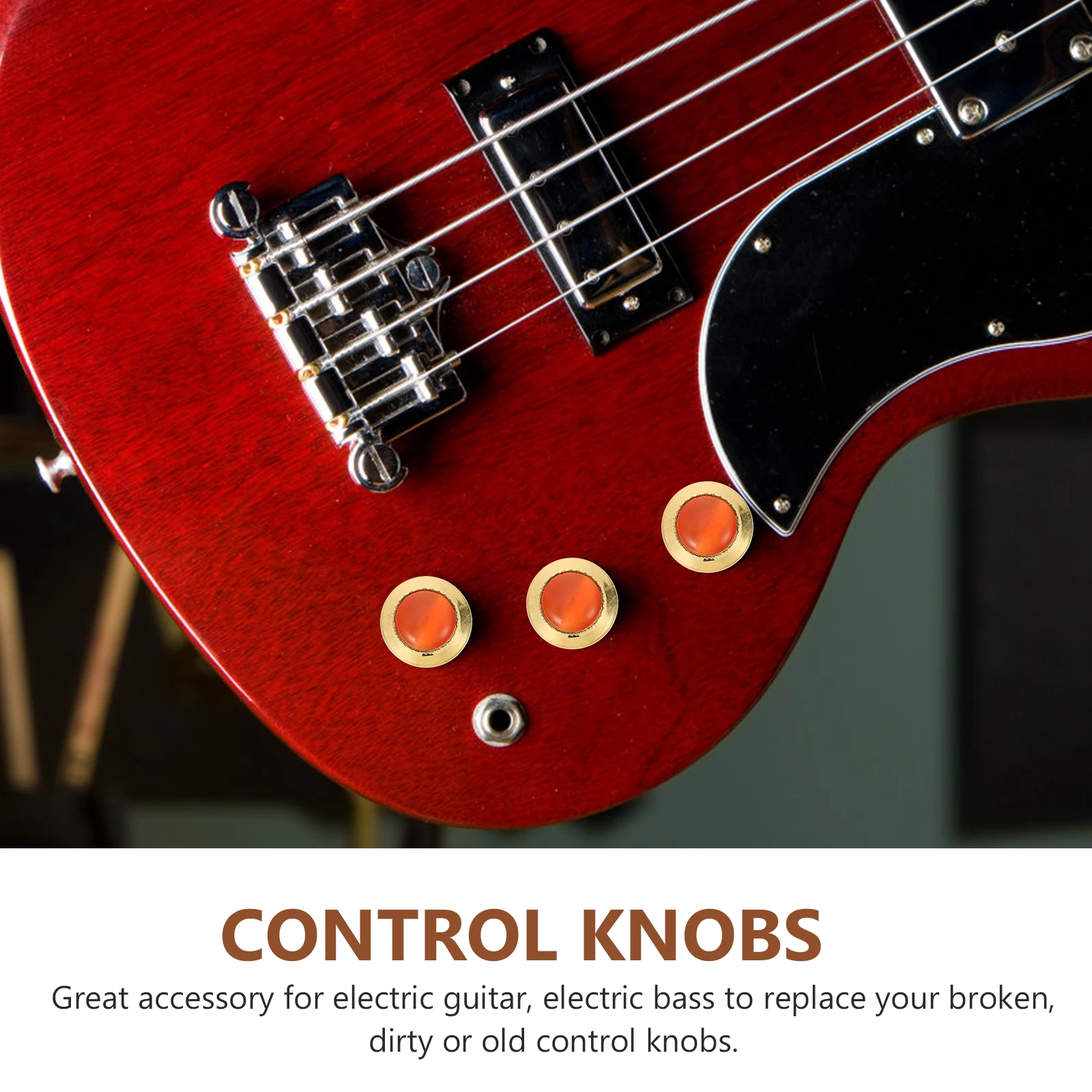 

3Pcs Electric Guitar Knobs Metal Domed Hat Bell Style Bass Volume Tone Control Knobs Red Accent for
