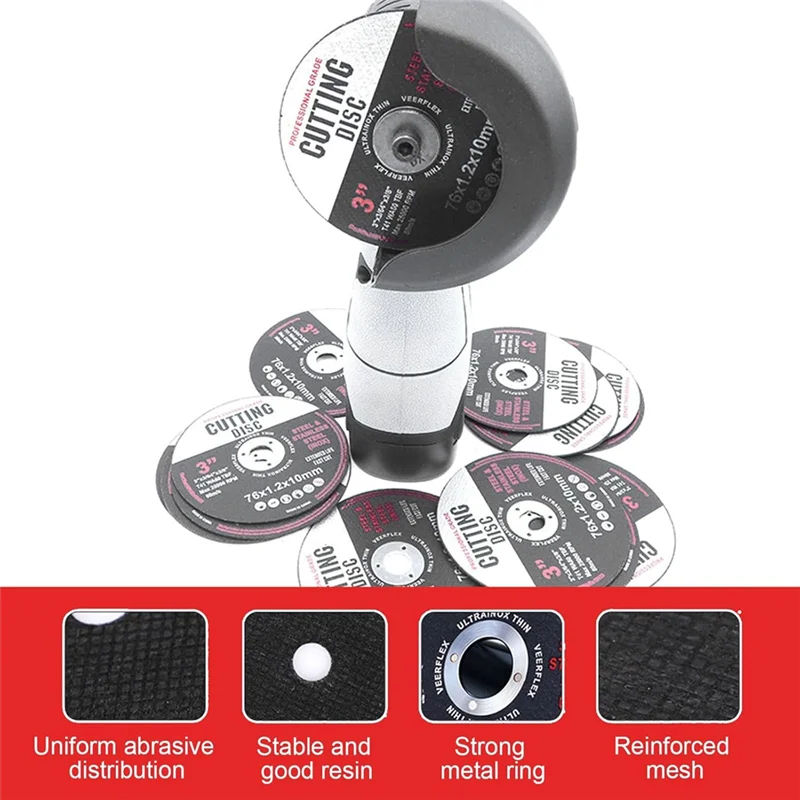 A93Z แผ่นตัดเครื่องบดมุม 3 นิ้ว 12 ชิ้นแผ่นตัด 76 มม. ไม้และโลหะ 76 มม. แผ่นพัดลม