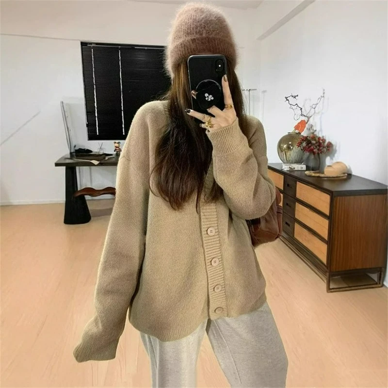 New Loose Versatile Cardigan for Women Autumn Winter Japanese Style of Youthful School with Color-blocked Striped V-neck Sweater