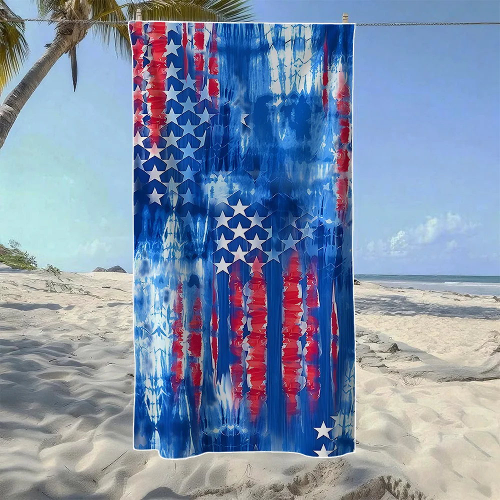 

Пляжное полотенце в стиле ретро с красно-сине-белым принтом тай-дай и звездами, мягкое, прочное, быстросохнущее, идеально подходит для летнего пляжа, плавания и кемпинга.