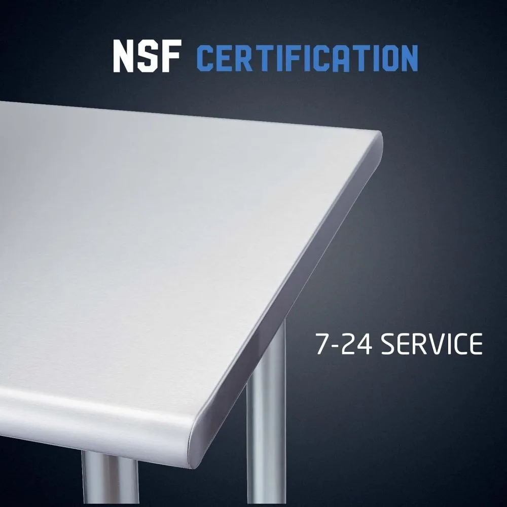 Mesa de preparación de acero inoxidable, mesa de trabajo comercial NSF de 72x24 pulgadas con mesa resistente para restaurante de cocina