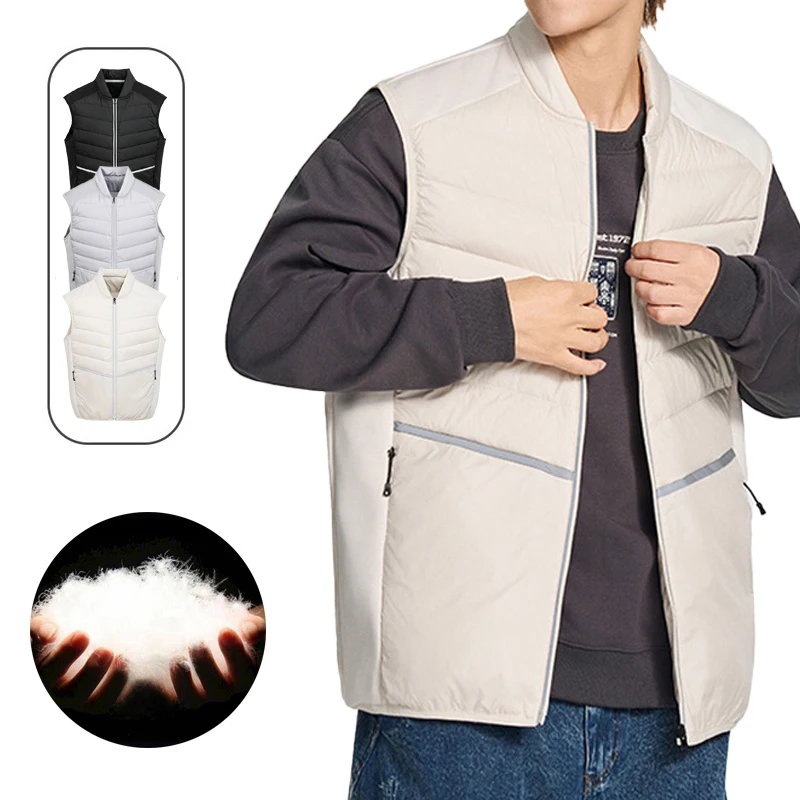 

(S-3XL)Mens V-Neck Down Vest for Gym Training Warm Puffer Gilet Women Thin Thermal Jacket for Running Workout Winter Sports