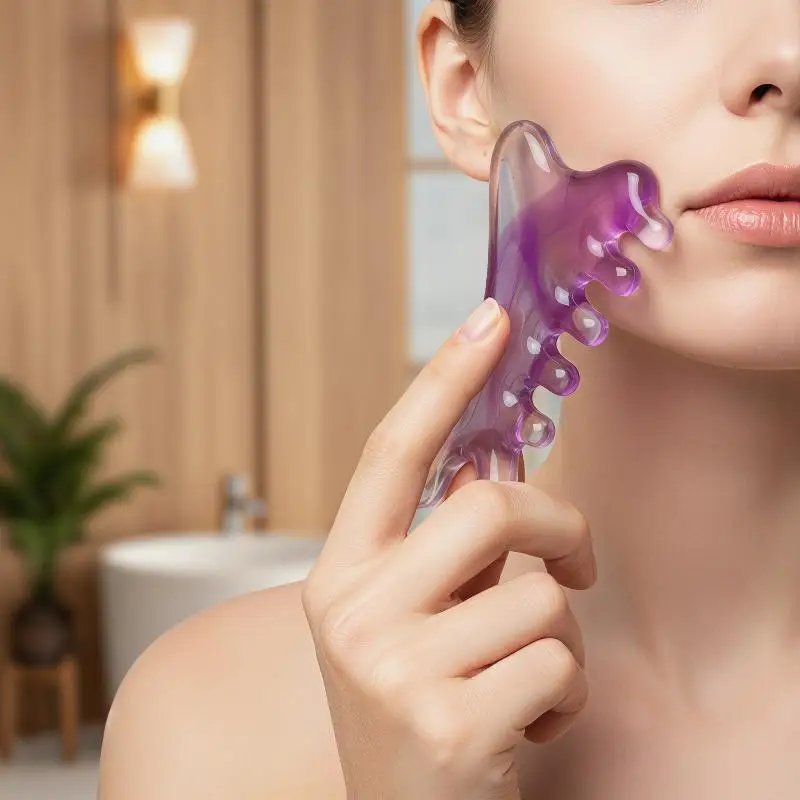 Peigne de massage multifonctionnel 4-en-1 en résine pour thérapie par grattage, massage facial, tirage des muscles et stimulation des méridiens crânaux